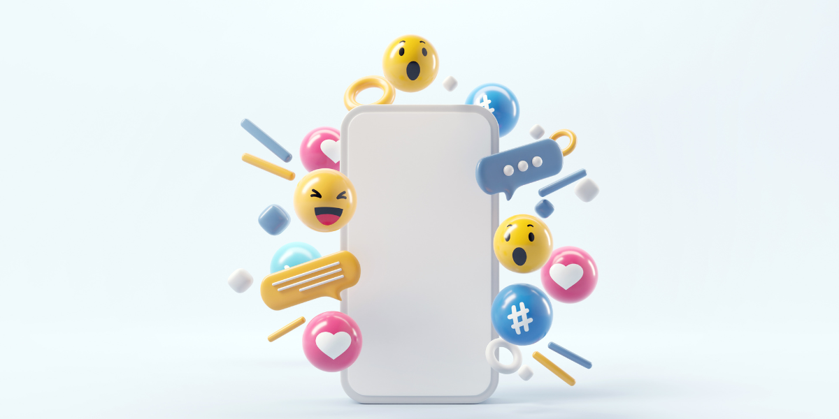 A phone displaying emoticons and speech bubbles, symbolizing communication and engagement in digital marketing strategies.