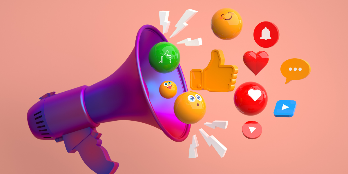 A vibrant megaphone emits social media icons, symbolizing effective communication and engagement strategies for law firms.