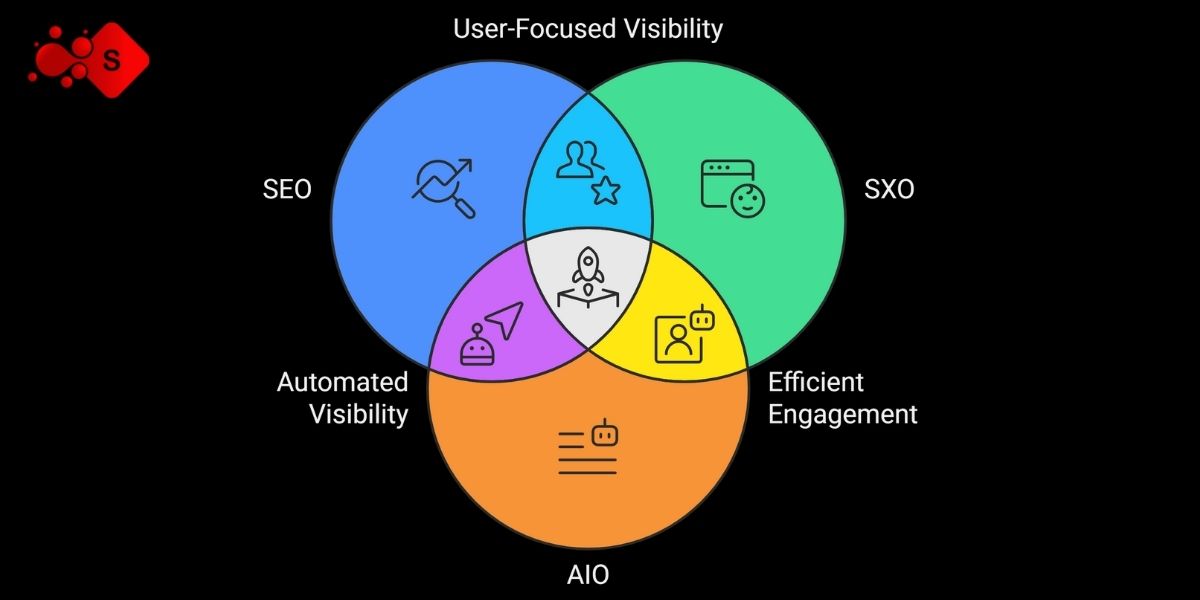 Four stages of SEO: visibility, engagement, efficiency, and their integration for optimal digital strategy and user experience.
