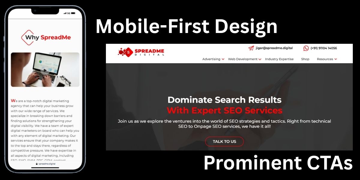 Mobile-first design emphasizing UX SEO integration, featuring intuitive navigation and fast loading for improved user engagement.